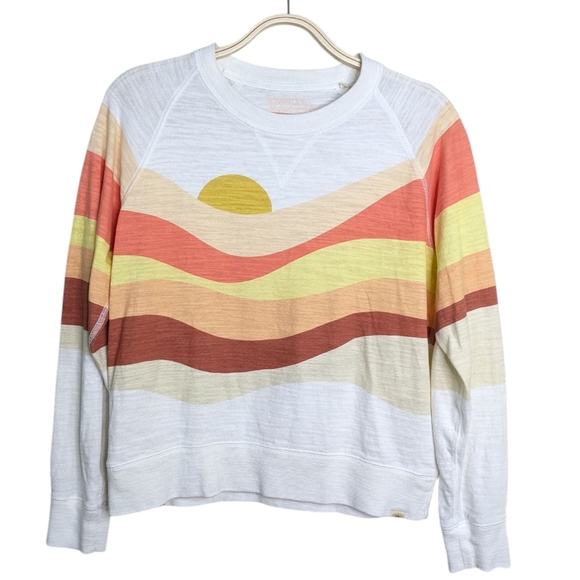 Faherty Sunwashed Slub Crewneck Sunset Waves Sweatshirt Small Organic Cotton - Picture 1 of 8